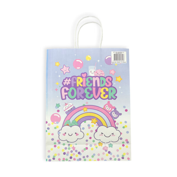 "Friends Forever" themed gift bag with rainbow and cute characters.