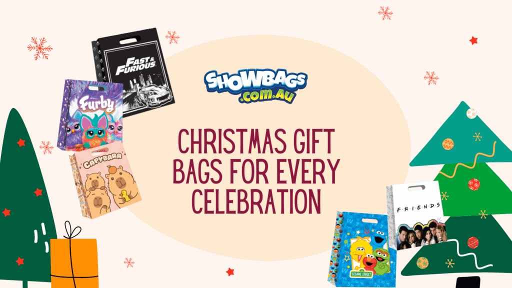 Christmas gift bags banner with festive showbags for kids and families
