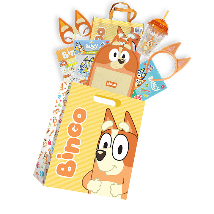Bingo Showbag with backpack bath puzzle cup and bluey bingo showbag items Australia