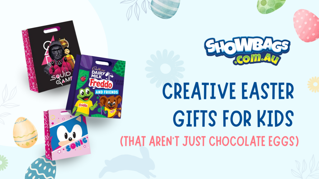 Easter gifts for kids showbags Easter basket ideas with showbags chocolate showbags for Easter character showbags Easter gifts