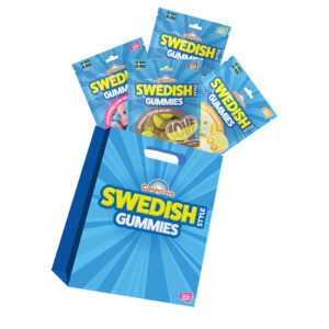 Swedish Gummies Showbag with watermelon hearts sour bubblegum and banana toffee gummies Australia